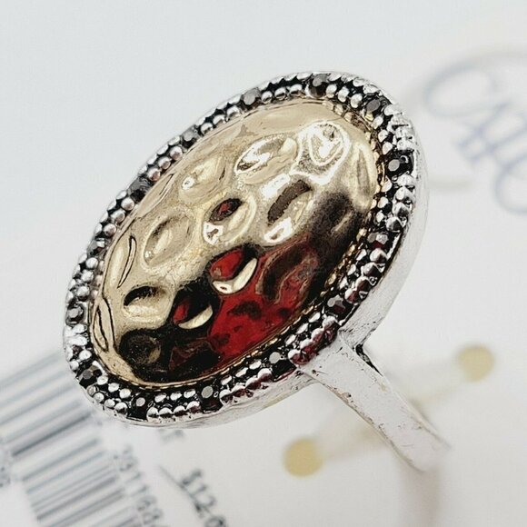 CATO Fashion Ring Size 7 Silver & Gold Tone Hammered On Top Rhinestones - Picture 5 of 5